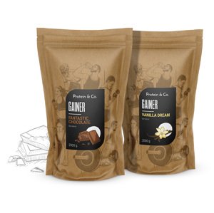 Protein & Co. Gainer 4 kg (2× 2 kg) za zvýhodněnou cenu Vyber si z těchto lahodných příchutí: Fantastic chocolate, Vyber si z těchto lahodných příchutí: Chocolate hazelnut