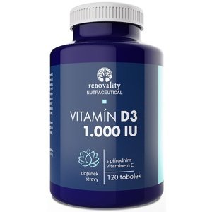 Renovality Vitamin D3 1000 IU s přírodním Vitamínem C 120 kapslí, doplněk stravy
