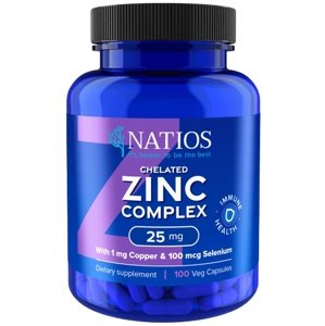 NATIOS Zinc Chelated Complex, Zinek, selen a měď 25 mg 100 kapslí